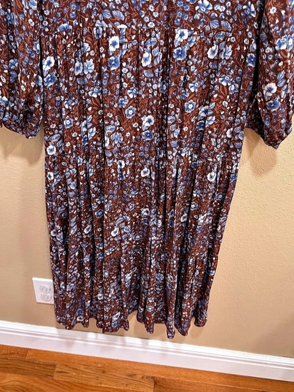 Madewell Floral challis Woodland Floral Maxi Dress in Brown & Blue Size Medium - Picture 5 of 11